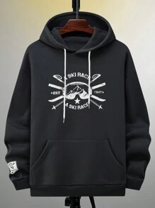 Manfinity Homme 鬆身男款時尚字樣印花套頭連帽衫,附袋及拉繩 - 灰色 - 查看 5