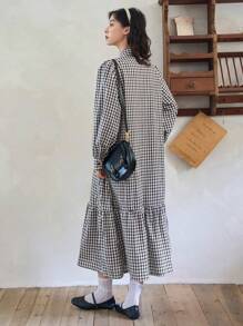 FRIFUL Váy sơ mi viền bèo in họa tiết Gingham - Nhiều màu - Xem 2