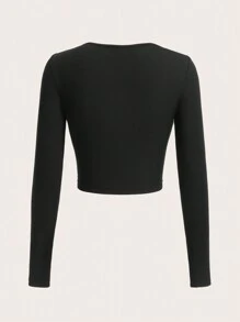 SHEIN ICON Cắt ra phía trước Áo phông Crop - màu đen - Xem 2