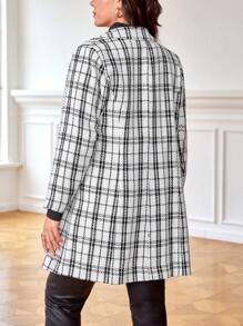 SHEIN Clasi Plus Plaid Double Breasted Overcoat - Black and White - View 2