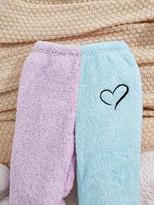 SHEIN 少女心刺繡拼色泰迪熊運動衫和褲子 - 藍色 - 查看 5