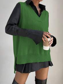 Chiquease Pull Sans Manches Fendu Asymétrique Sans Chemise