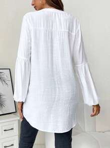 SHEIN 孕婦缺口領口燈籠袖襯衫 - 白色 - 查看 2