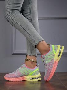 女士透气系带舒适防滑缓冲休闲运动鞋 - 彩色 - 查看 1