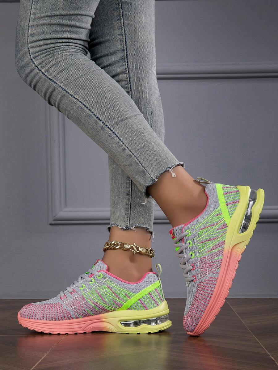 女士透气系带舒适防滑缓冲休闲运动鞋 - 彩色 - 查看 1