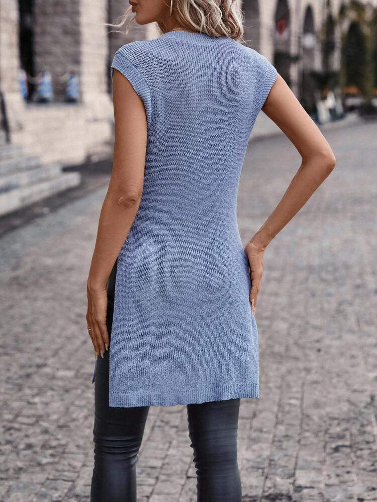 Solid Split Hem Sweater Vest