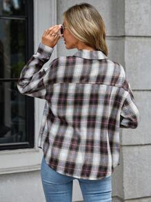 SHEIN LUNE Plaid Print Drop Shoulder Button Front Flap Pocket Jacket - Multicolor - View 2