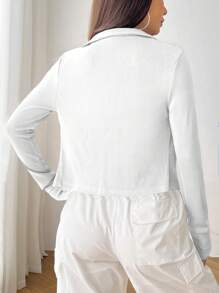 SHEIN EZwear 拉鏈開襟條紋針織短夾克 - 白色 - 查看 2