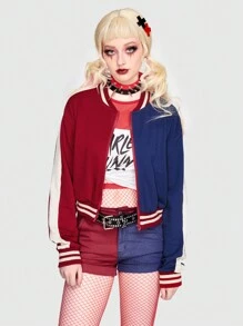 Harley Quinn | ROMWE Giacca bomber color block finitura a righe spalle cadenti - Multicolore - Visualizzare 7