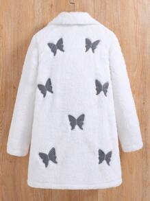 SHEIN Chica preadolescente Abrigo reflectante con patrón de mariposa de peluche sin jersey - Blanco - Ver 2