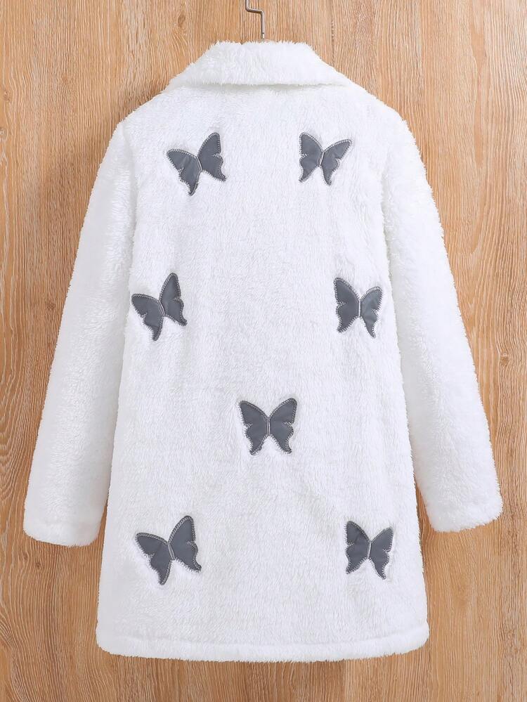 Tween Girl Reflective Butterfly Pattern Fuzzy Coat Without Sweater