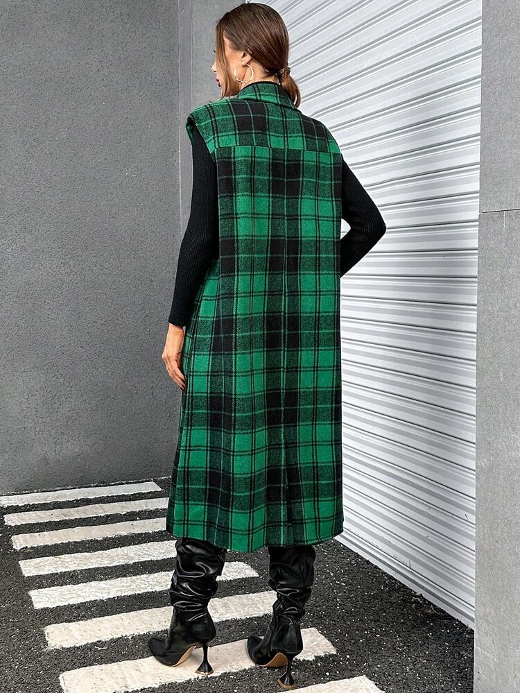 Plaid Print Double Breasted Vest Overcoat