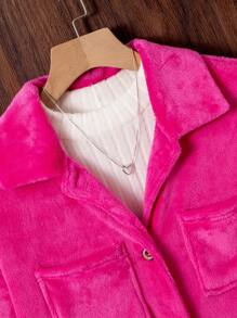 Teen Girl 1 chiếc áo khoác nỉ có túi có nắp thả - Màu Hồng Tươi - Xem 5