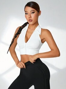 Gameset SHEIN Sport 无缝高弹力高性能长袖 T 恤健身上衣修身衬衫运动背心 - 白色 - 查看 3