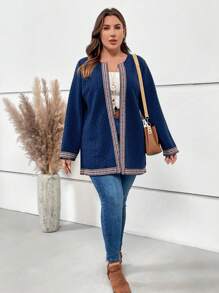 EMERY ROSE Plus Contrast Tape Open Front Coat