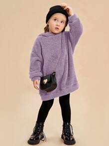 SHEIN Leap Crew Young Girl Drop Shoulder Teddy Sweatshirt Without Bag - Purple - View 1