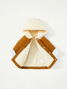 男嬰翻蓋細節加絨內裏連帽夾克 - 棕色 - 查看 3