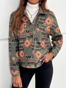 SHEIN LUNE Áo khoác có túi nắp trễ in hình Geo - Nhiều màu - Xem 3