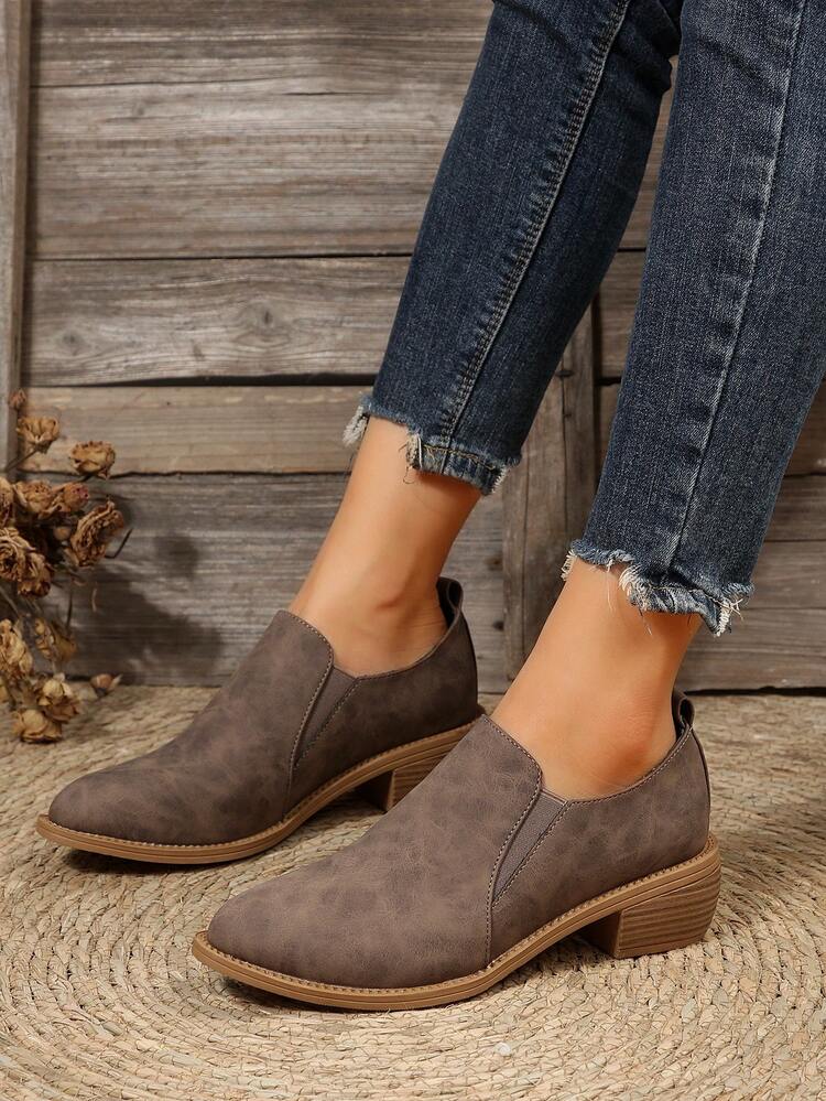 Women's Fashion Pointed Toe Chunky Heel/high Heel Short Boots With Back Zipper - Coffee Brown - View 3