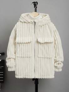 SHEIN Tween Boy 1pc Flap Pocket Hooded Coat - Apricot - View 7