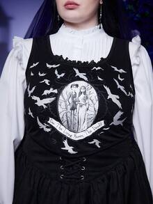 Corpse Bride | ROMWE Hơn Đồ họa Hình & Chữ cái Áo ba lỗ Không có áo lót - màu đen - Xem 6