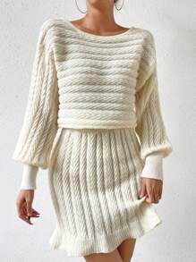 Chiquease 燈籠袖荷葉邊毛衣洋裝 - 杏色 - 查看 5