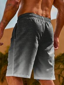 Manfinity Swimmode 男式渐变色翻盖口袋抽绳腰泳裤，夏威夷风 - 黑與白 - 查看 2