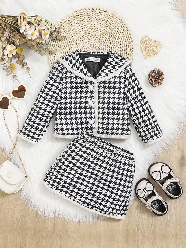 Baby Girl Houndstooth Print Jacket & Skirt