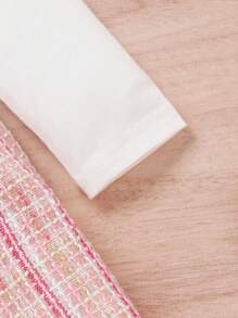 SHEIN Baby Mock Neck Plaid Tweed Dress & Flap Detail Jacket - Multicolor - View 7