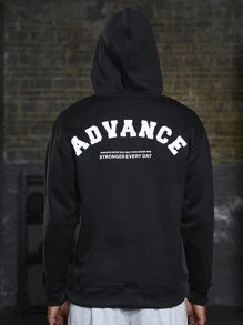 Manfinity Sport Corelite Áo nỉ thể thao nam kiểu bạn trai, in chữ, có túi kangaroo và dây rút. - màu đen - Xem 4