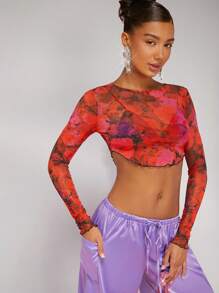SHEIN BAE Áo crop top in hoa xà lách - Nhiều màu - Xem 4