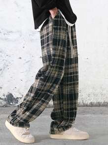 Manfinity Hypemode 男裝寬鬆格紋印花束口腰褲 - 彩色 - 查看 3