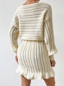 Chiquease 燈籠袖荷葉邊毛衣洋裝 - 杏色 - 查看 2