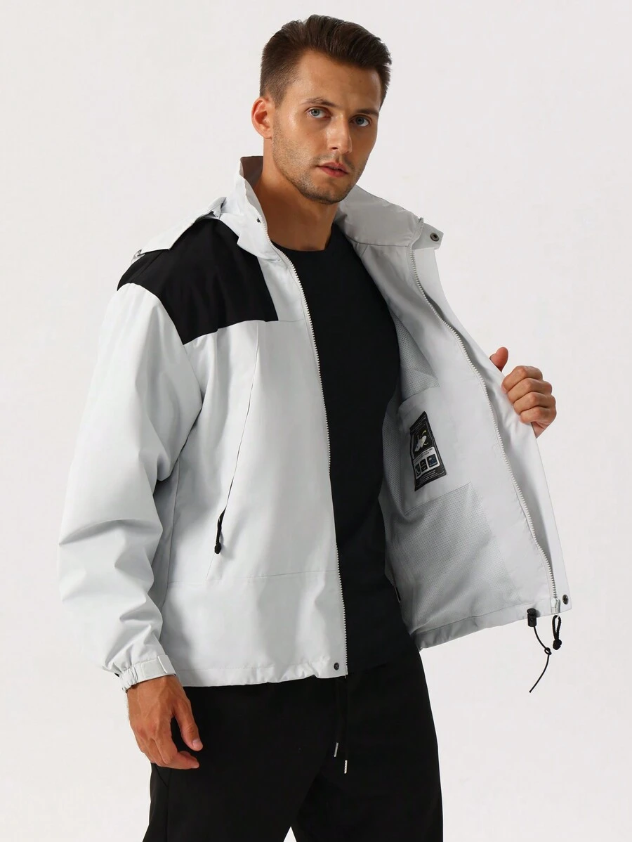 Manfinity Homme Men's Contrast Hooded Jacket - Light Grey - View 1