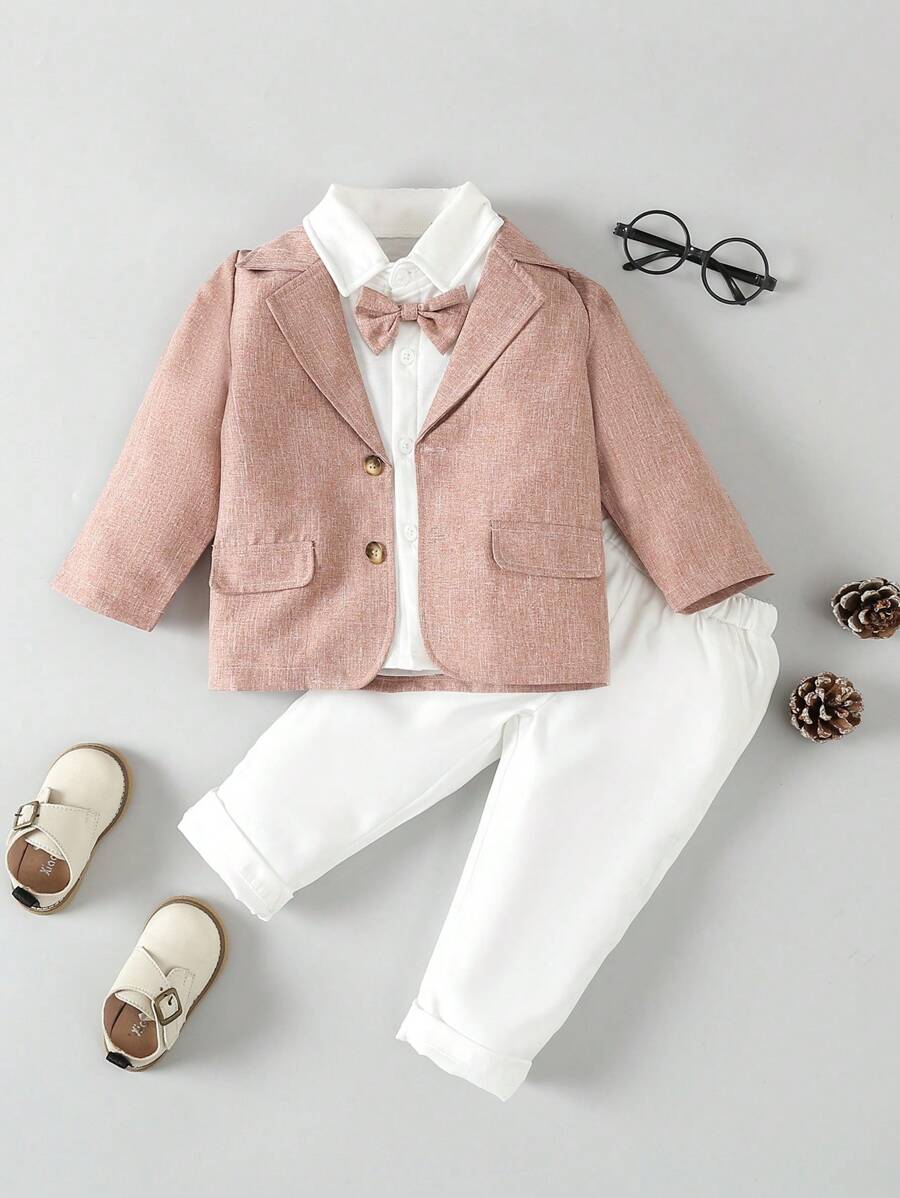 SHEIN 男婴绅士西装外套和裤子，时尚优雅，适合生日派对、晚会、婚礼、宝宝百天庆典和一岁生日