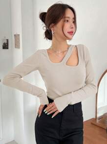 DAZY Cut Out Ribbed Knit Tee Going Out Tops