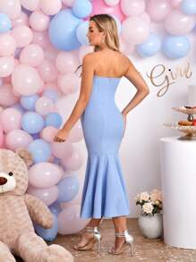 SHEIN Maternity Solid Mermaid Hem Tube Dress - Baby Blue - View 2