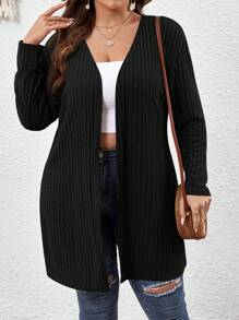 SHEIN VCAY Plus Drop Shoulder Open Front Summer Coat Winter Fall Autumn - Black - View 3