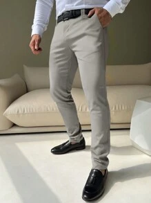 Manfinity Mode Men Slant Pocket Suit Pants Without Belt - Light Grey - View 2
