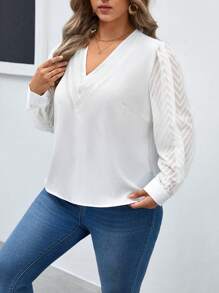 SHEIN Frenchy Cộng thêm áo cổ chữ V trơn - trắng - Xem 6
