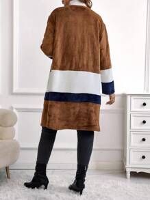 SHEIN Mutterschafts Colour-Block Flanell Mantel mit offenem Vorderteil, für den Winter - Verschiedenfarbig - Übersicht 2