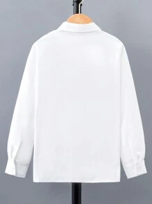 Tween Boy Contrast Striped Tape Patched Pocket Shirt Without Tee - White - View 2