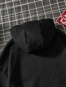 Manfinity Hypemode 男士字母圖形拉鍊式掉肩連帽衫 - 黑色 - 查看 5