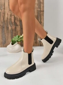 大码女式时尚舒适休闲西式切尔西厚底靴 - 米色 - 查看 4