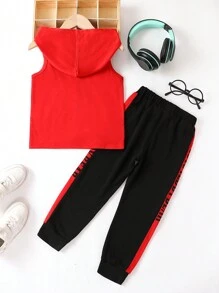 SHEIN 男小童小熊印花連帽背心上衣和字母圖案拼接側邊接縫衛褲 - 彩色 - 查看 2