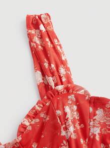 SHEIN MOD Floral Print Split Thigh Cami Dress - Red - View 3