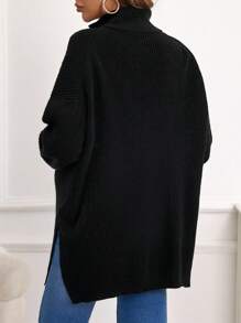 SHEIN Maternity Half Zip Drop Shoulder Split Hem Sweater With Long Sleeve, For Winter
