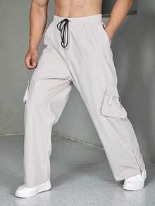 Manfinity EMRG 男士口袋側分裂式下擺貨物褲 - 杏色 - 查看 4