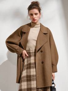 Anewsta 翻領雙排扣大衣 - 咖啡棕 - 查看 4