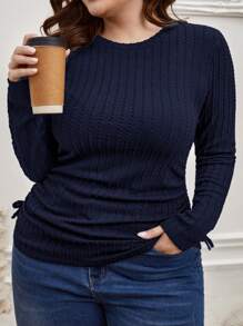 SHEIN LUNE 側邊大碼抽繩T恤 - 藏蓝色 - 查看 5